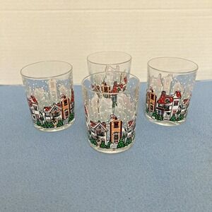VTG Luminarc D'Arques Dublin Christmas Snow Village Low Ball Glasses - Set of 4